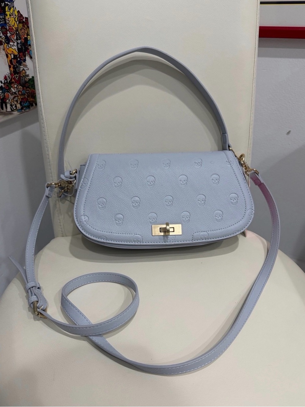 Betsey Johnson  Blue Embossed Skulls Pattern Shoulder/Crossbody Bag & Charms